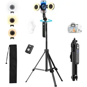 70.9" Auto   Tripod 360? Rotation with Lights, Motion Sensor Phone Tripod Stand Selfie Stick with Remote,   Gesture Control Phone Camera Holder for Vlog/Live Stream/Video Recording