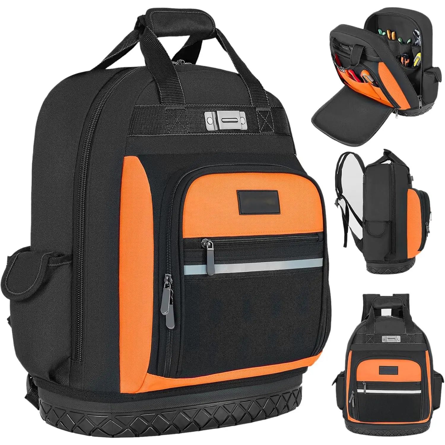 Tool Backpack, Electrician Backpack with Multi-Use Pockets, Heavy Duty Tool Bag for Repairman, Handyman & Men, Water-Resistant Tool Bag with Hard Bottom