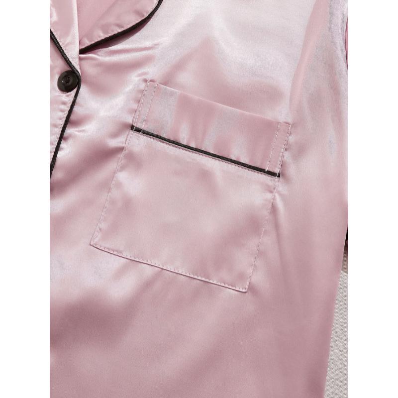 3 sets 3-Piece Satin Pajama Set for Women: Short Sleeve Lapel Top & Elastic Waistband Shorts Loungewear Nightwear Casual Fabric