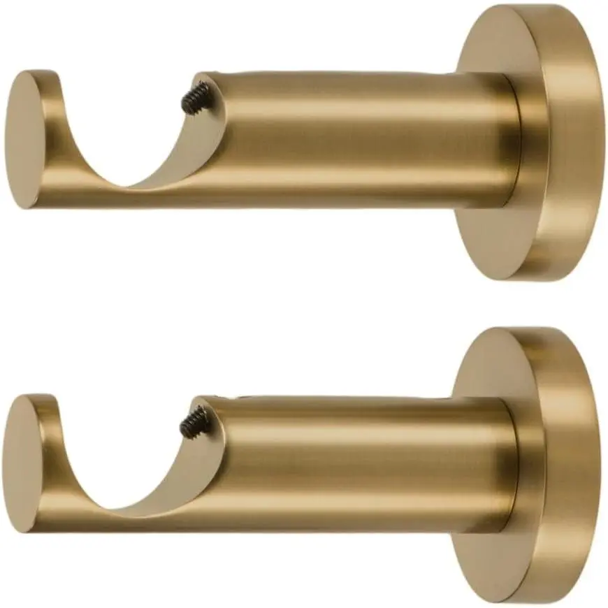 Ivilon Warm Gold Metal Curtain Rod Brackets, Set of 2, Ceiling or Wall Mount, Fits 7/8 in & 1 in Diameter Rods, for Home & Bathroom Use, Metal Bracket