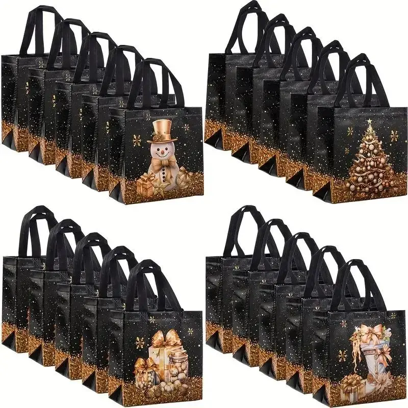 Festive Christmas Gift Bags Set, Gift Packs, Snowman, Tree & Stocking Designs, Non-Woven Fabric, Perfect for Holiday Parties