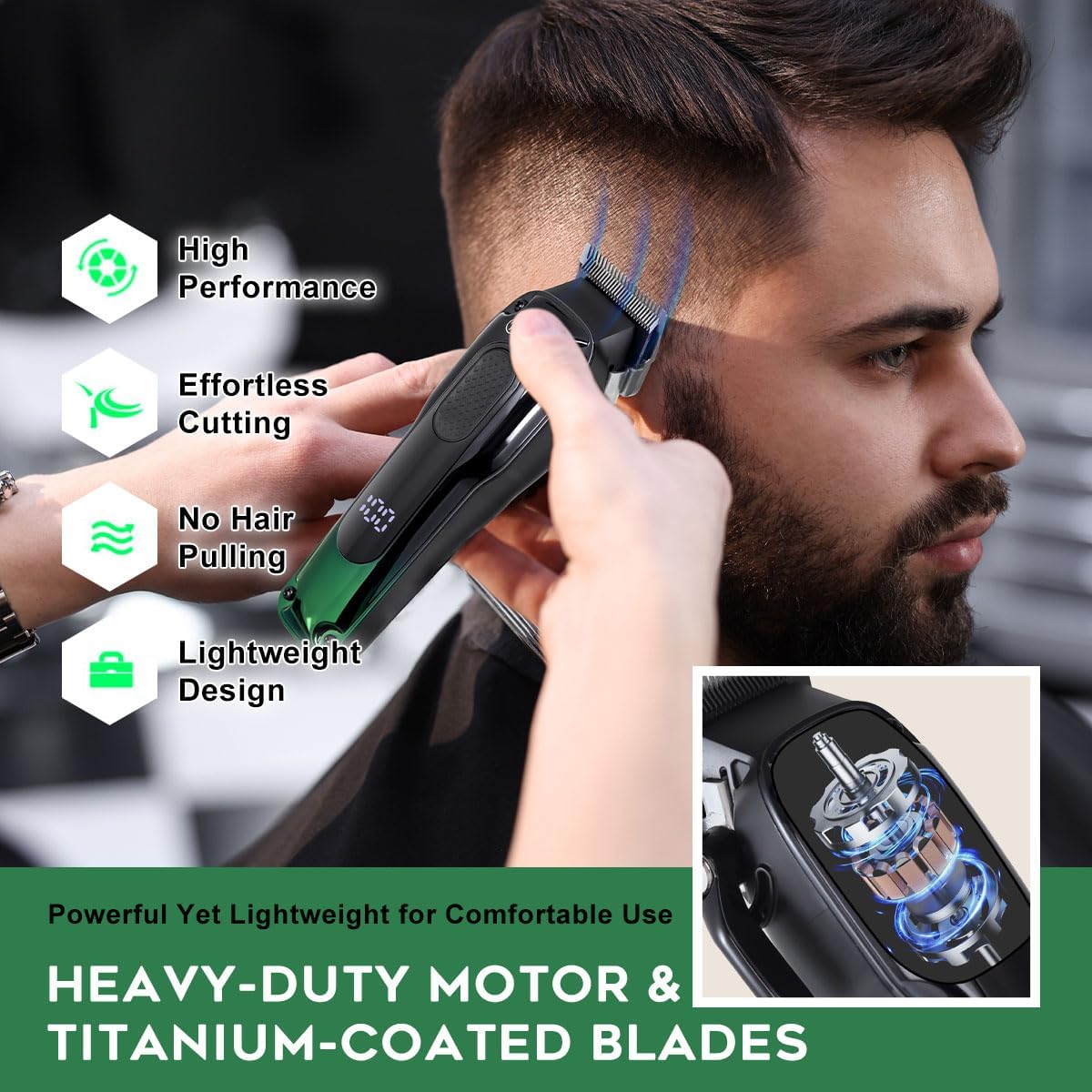 Hair Clippers for Men Professional,Clippers and Trimmers Set T- Barber Clippers Set Cordless Clippers Kit Rechargeable Beard Trimmers Type C Barbers Haircut Kit Green Hair Clippers for Men Professional,Clippers and Trimmers Set T- Barber Clippers Set Cordless Clippers Kit Rechargeable Beard Trimmers Type C Barbers Haircut Kit Green