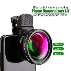 2 In 1 HD 0.45x Super Wide Angle & 12.5x Macro Lens for iPhone 16 X Samsung Xiaomi mobile Phone Camera lens Kit Smartphone Lens Attachment