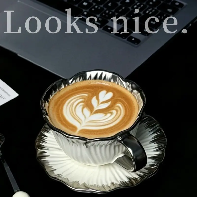 Elegant Coffee Cup Set, High-End Luxury Latte Mug, Cappuccino Mugs, Beautiful Espresso Cup and Saucer, Perfect for Pulling Lattes, Stylish and Chic Design