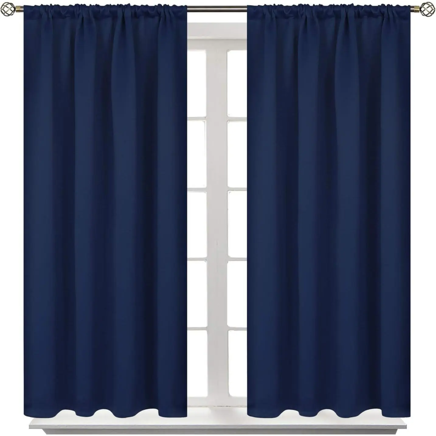 BGment Short Blackout Curtains 45 Inch Length, Blue Thermal Insulated Rod Pocket Room Darkening Drapes for Kitchen Bathroom Bedroom Window, 42"W x 45"L, 2 Panels