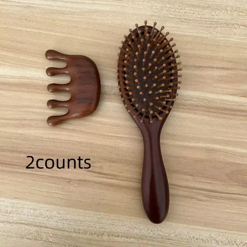 Wooden Anti-static Hair Comb & Scalp Massage Comb Set, Comb Type, 2 Counts/set Sandalwood Heatless Hair Styling Tool, Hairdressing Combs, Straight & Curl Hair Comb, Brush