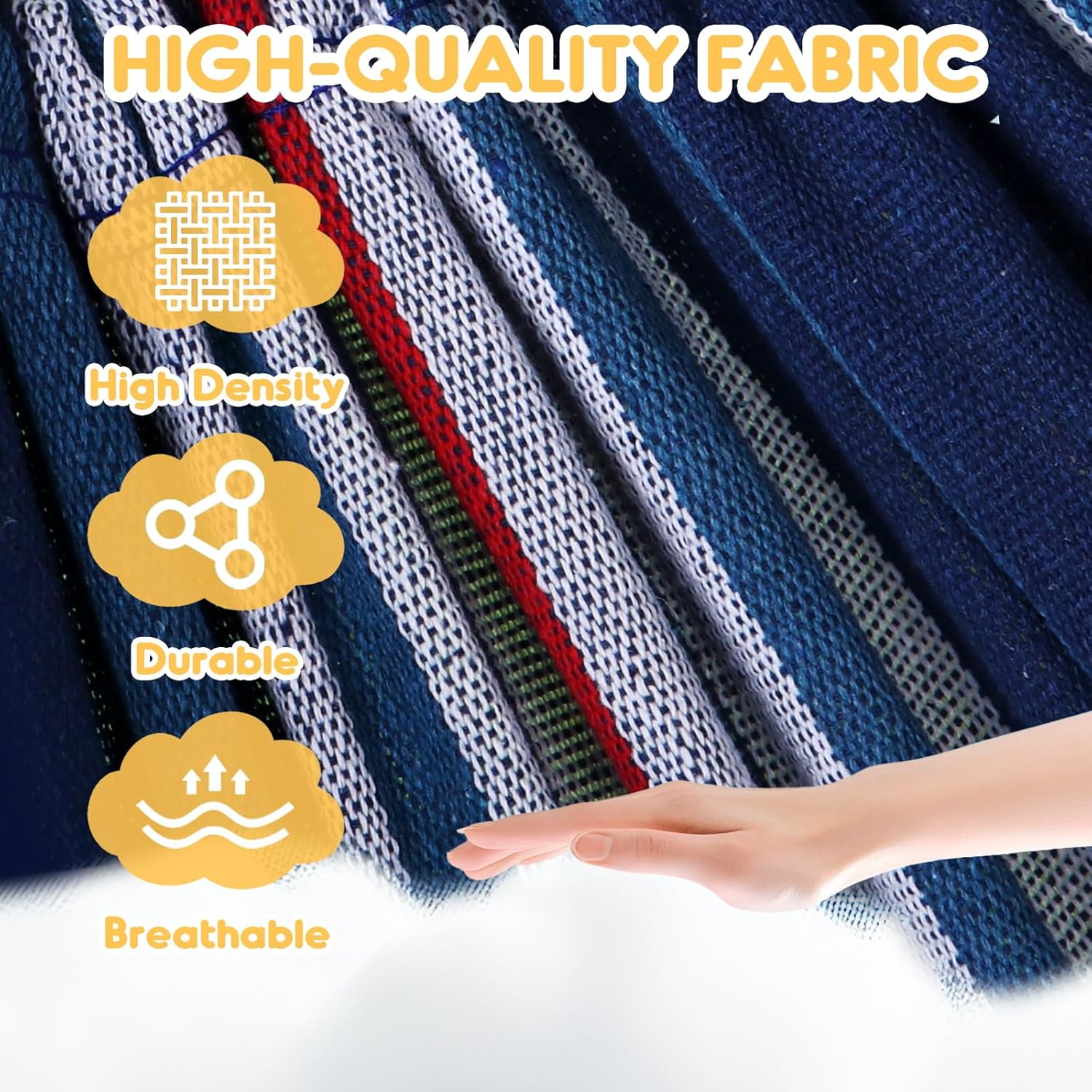 Cotton Hammock Portable Camping Hammocks for Hanging Sturdy Garden Comfortable Fabric Hammock with Tree Straps Up to 660lbs with Travel Bag for Camping Outdoor/Indoor Patio Backyard