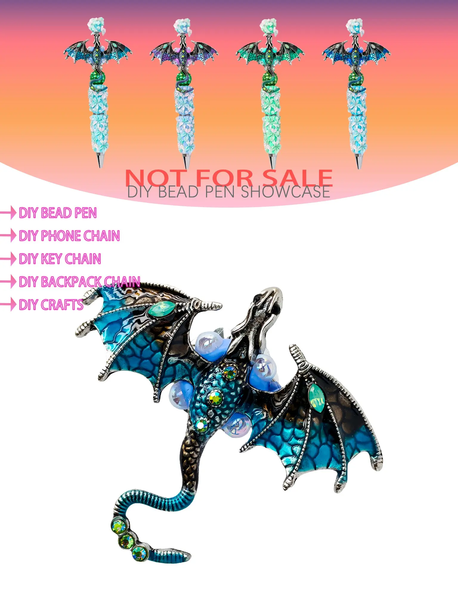 1pcs Creative Handmade Dragon Ornament, Stylish Gift Choice, DIY Bead Pen Chain Keychain, Indoor Decoration Car Hanging, All Seasons