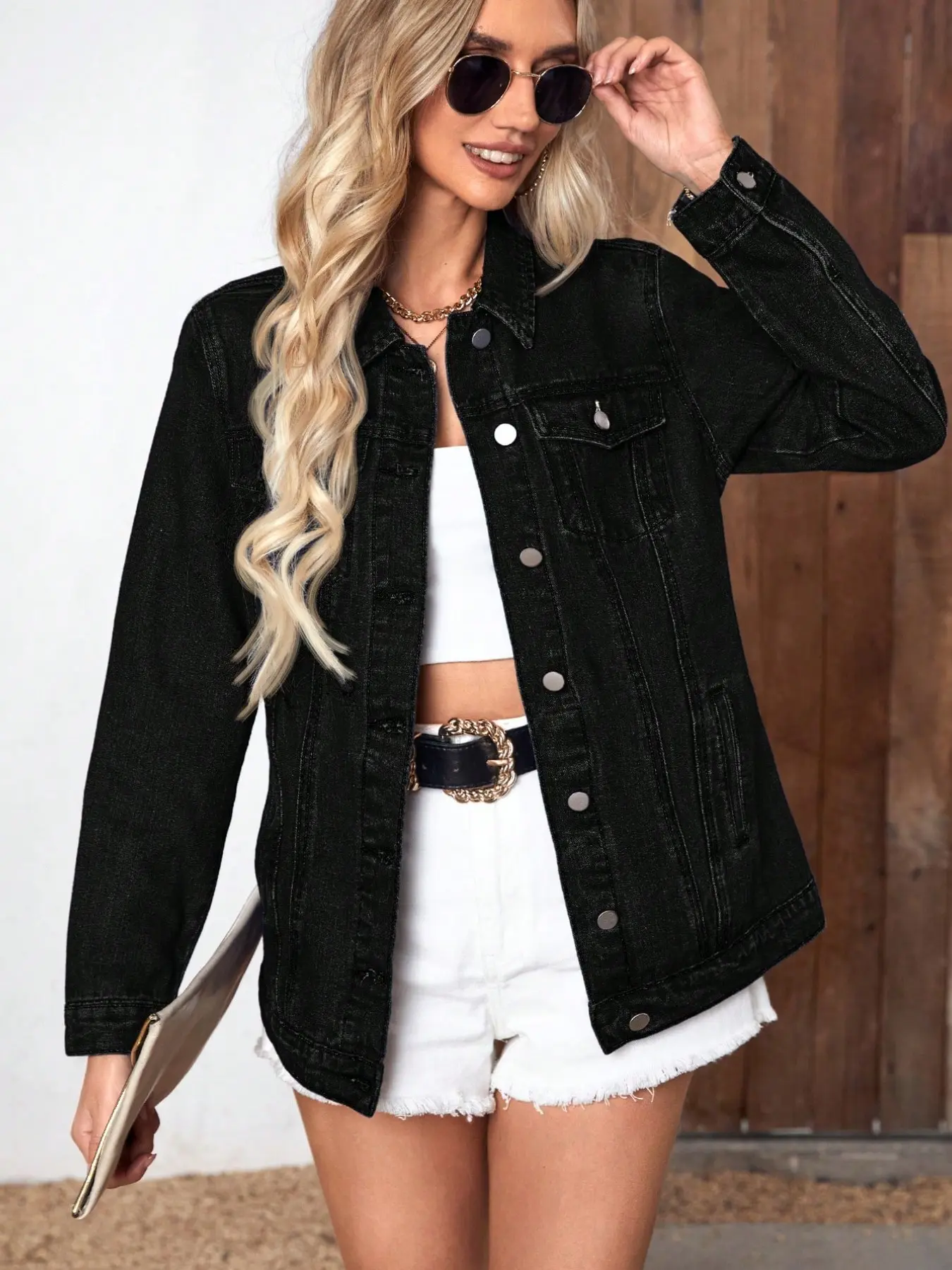 Women's Simple Casual Long Sleeve Denim Jacket, Coats, Outerwear, Front Button Design, Pocket Included, Stylish and Comfortable, Perfect for Daily Wear