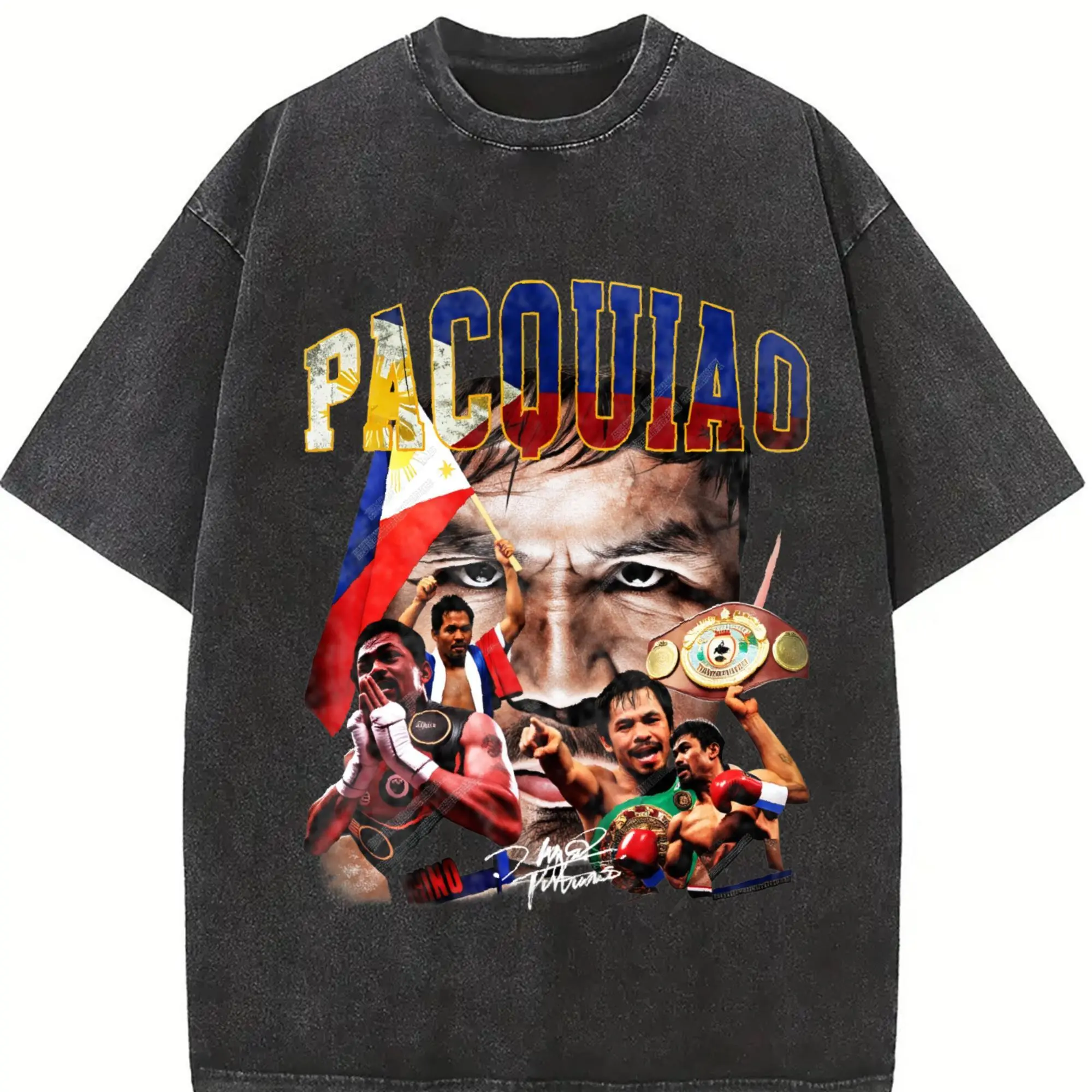 Men's Cotton Round Neck Short-Sleeve Casual Streetwear T-Shirt, Manny PacQ Goat Boxing Vintage Graphic Design Crewneck Top, Shortsleeve, Graphic T Shirts