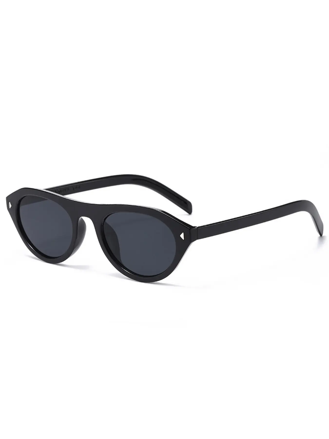 Women's Small Oval Cat Eye Sunglasses Solid Black PC Frame Dark UV400 Lens Tiny Silver Triangle Stud Retro 90s Y2K Minimalist Style Beach Driving Travel Daily Vacation Outdoor Sun Shades Eyewear