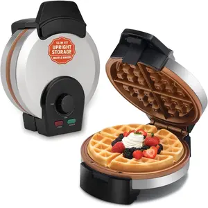 Belgian Waffle Maker – Compact Design with Upright Storage, Adjustable Browning, and Easy-Clean Nonstick Ceramic Plates, Stainless Steel
