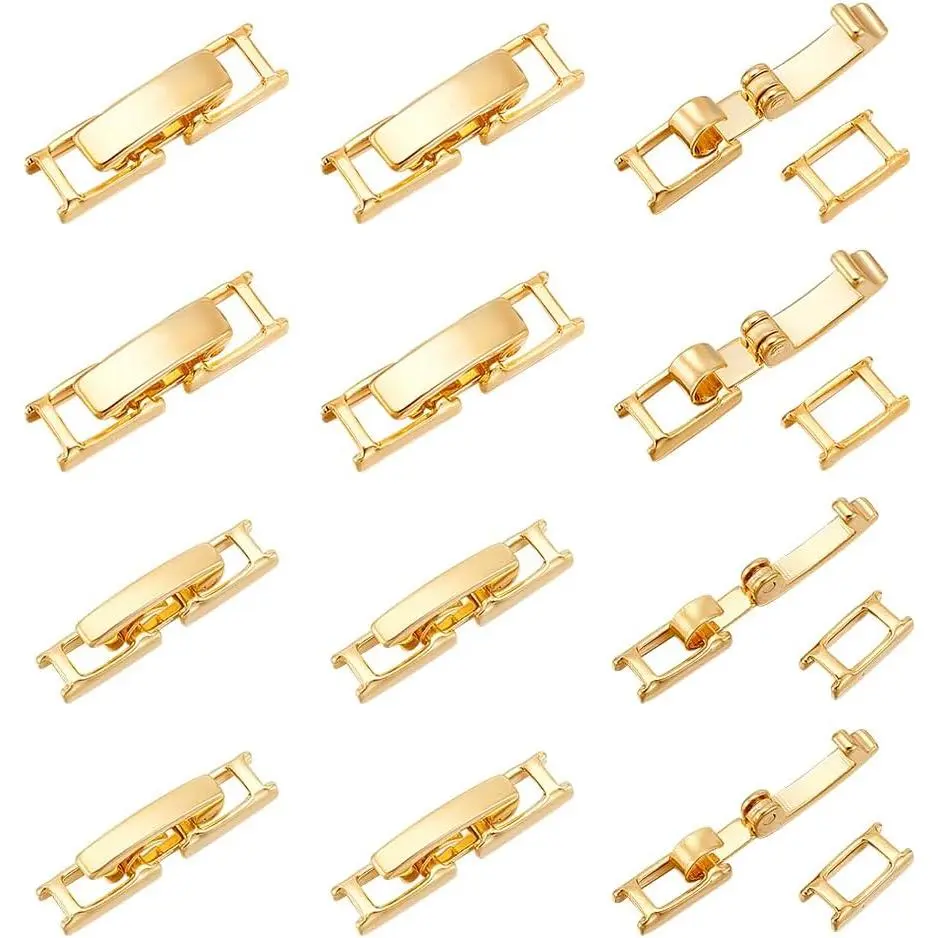 24 count 2 Styles Real 18K  Plated Fold Over Clasps Rectangle Necklace Bracelet Extender for Women Foldover Extension  Clasps for DIY  Making