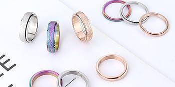 Elegant Fidget Rings for Women Men 2mm Titanium Steel Spinner Ring for Anxiety Stress Relief Glitter Sandblast Spinning Figit Anxiety Jewelry for Women Gifts