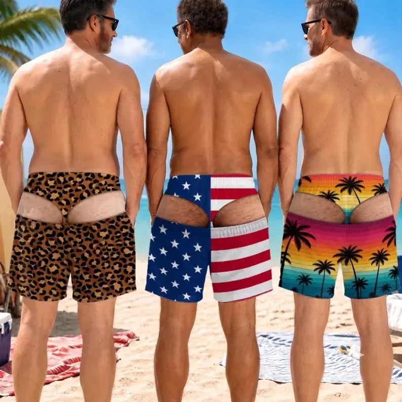 Personalized Funny Peekaboo Swim Trunks, Novelty Beach Shorts for Men, Prank Bare Butt Design Summer Swimwear Gift,Camping Beach Shorts,Custom Gift for Men Husband Dad,Camping Trip Birthday Wear # FunnySwimShorts # CampingBeachShorts