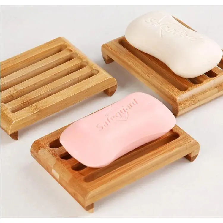 Sturdy Square Natural Bamboo Soap Dishes - 50PCs per Lot, Water-Draining Bathroom Soap Rack, Box Tray Holder, Drains Water Container