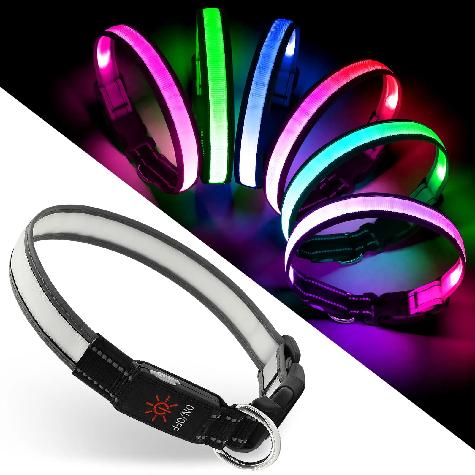 2 Pack LED Dog Collar for Large Dogs, USB-C Rechargeable Light Up Pet Collar with Adjustable Fit, Waterproof Reflective Safety Collar for Night Walking, Outdoor Adventures, Hiking, Running & Daily Pet Use