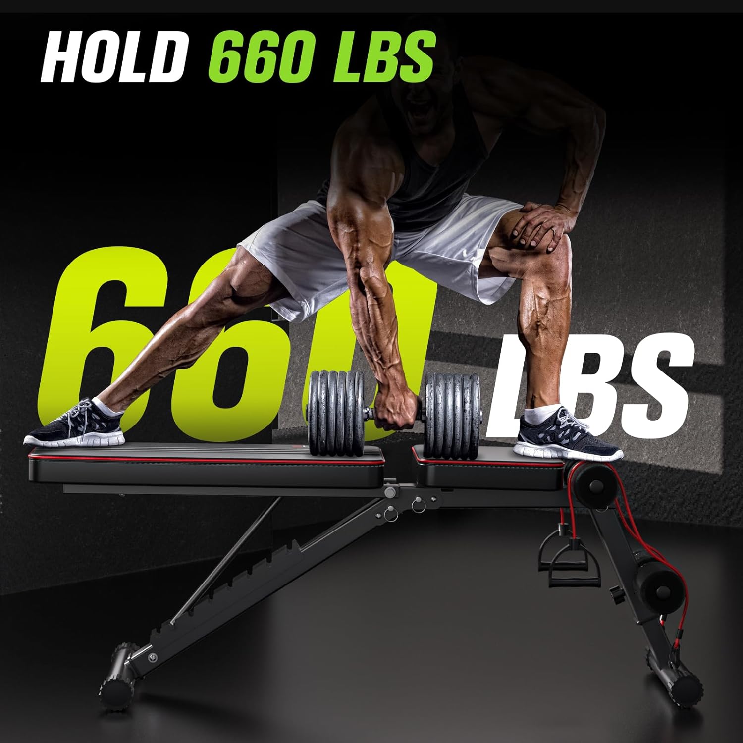 Adjustable Folding Weight Bench for Home Gym, 660 lbs Capacity Multi-Functional Workout Bench Sturdy Durable for Full Body