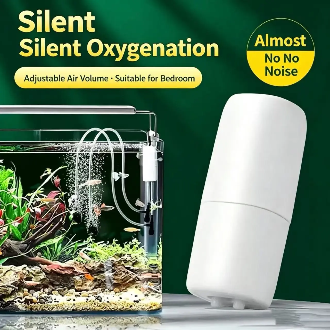 Mini USB Aquarium Air Pump, Dual Aquarium Air Pump Set, Silent Oxygenator, Fish Tank Air Bubbler for Small Fish, Outdoor Fishing and Aquarium, Includes Air Stone and Tube