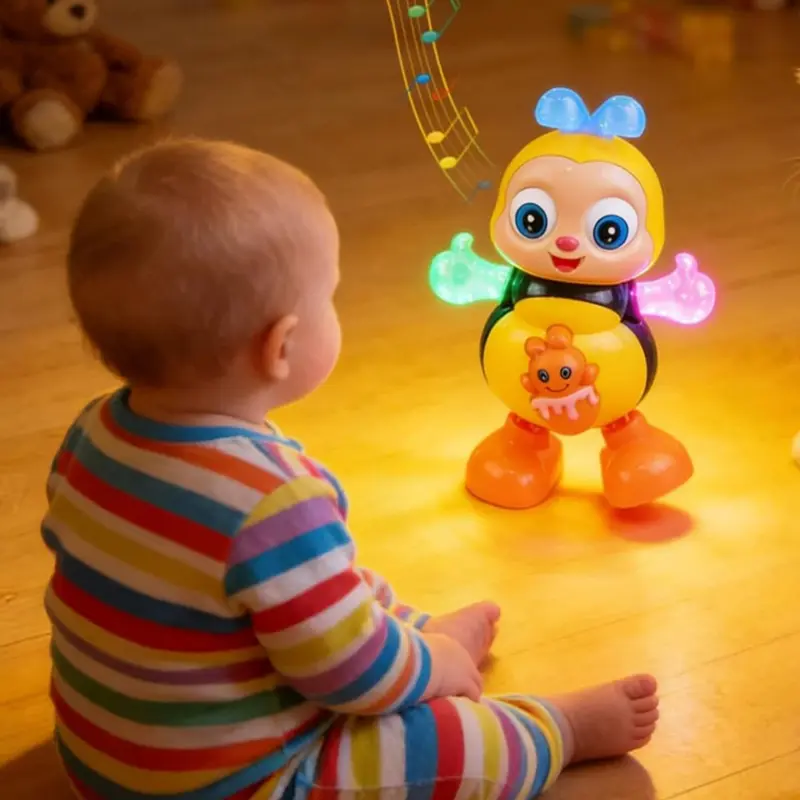 Electric Dancing Bee Toy with Music and Lights, Learning and Sensory Development Animal Toy, Light-Up Travel Toy for Baby Girls and Boys, Indoor and Outdoor Gift