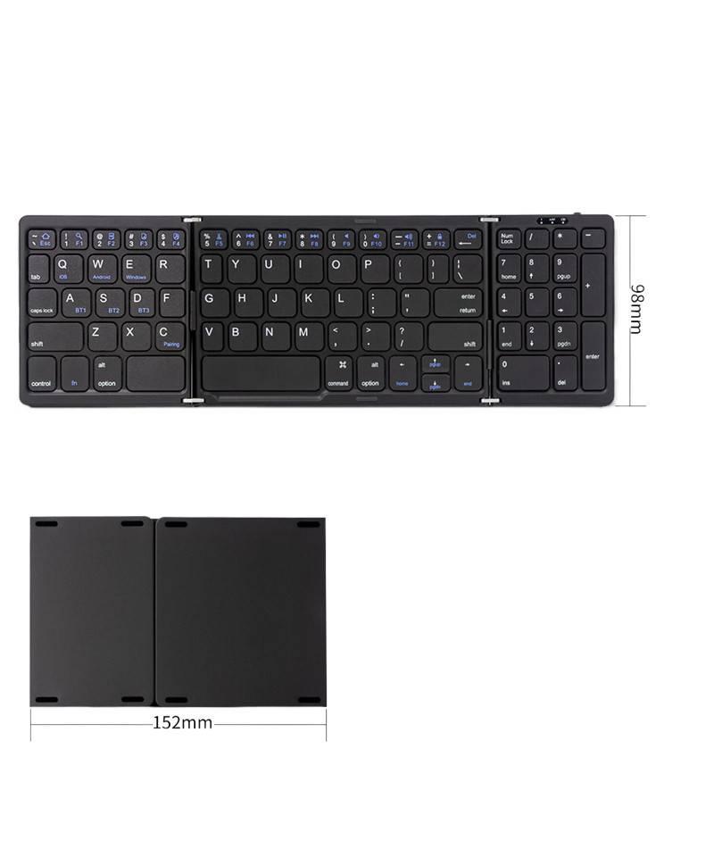 Three-mode foldable Bluetooth keyboard for tablets and mobile phones, portable mini keyboard and mouse set, rechargeable foldable wireless keyboard
