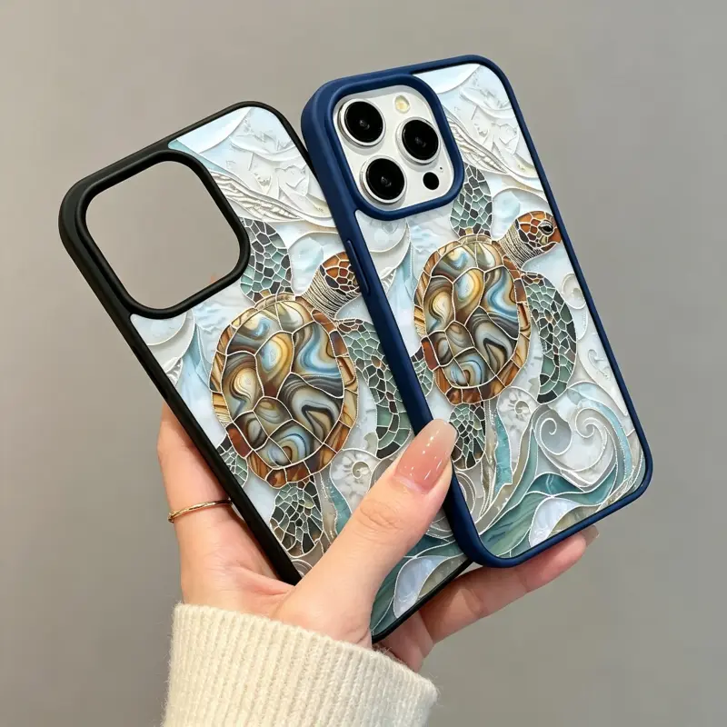Mosaic Sea Turtle TPU iPhone Series Case, UV Printed Magnetic Cover for 11/12/13/14/15/16/17-Promax, Lightweight, Anti-Fall, Girly Chic Style, Comprehensive Protection, Modern Design Stylish Gift,protective,mobile,phone accessory,luxury,crystal,texture