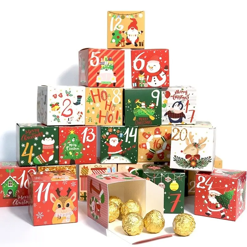 24 Digital Christmas DIY Gift Box, Christmas Gift Box Advent Calendar Candy Box Paper Packaging Box, Perfect for Holiday Gifts