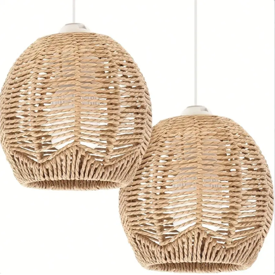 Unique Woven Modern Rattan Pendant Light Shades, 2-Pack Fabric Lampshades for Home, Restaurant, Cafe, Tea House Decor, 5.5x5.5 Inches