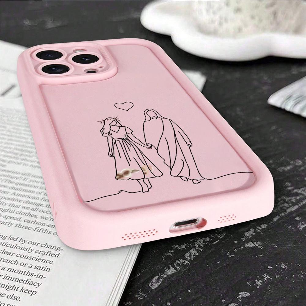 Blush Pink Religious Jesus Print Bamboo TPU iOS Phone Case - Non-Slip, Silicone-Like Durable Soft Protection, Lens Protector, 2D Printing Accessory for iPhone 17 Pro Max,16,16e,15,14 Plus,13,12 Mini,11,Air,X,XS (Gift Option), Accessories