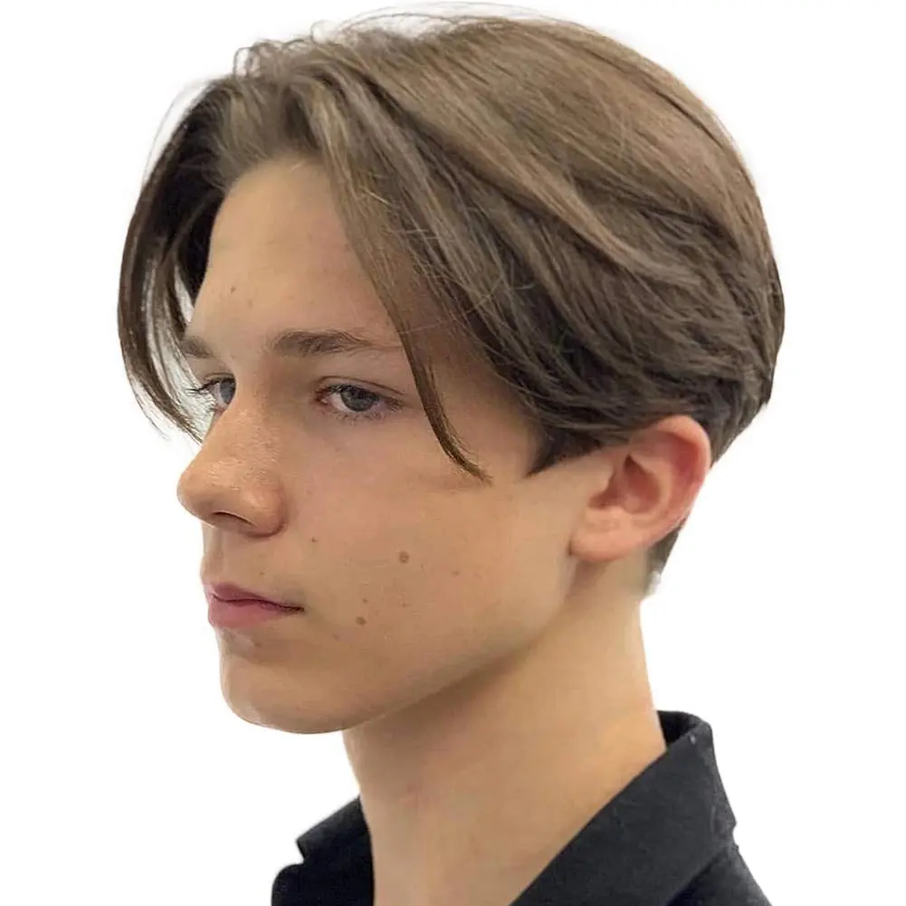 Kaneles Men's Short Straight Nature Brown Synthetic Material Machine Made Wig - Heat Resistant Unisex Hairpiece with Realistic Middle Part for Fashion Accessories, Machine Made Wigs