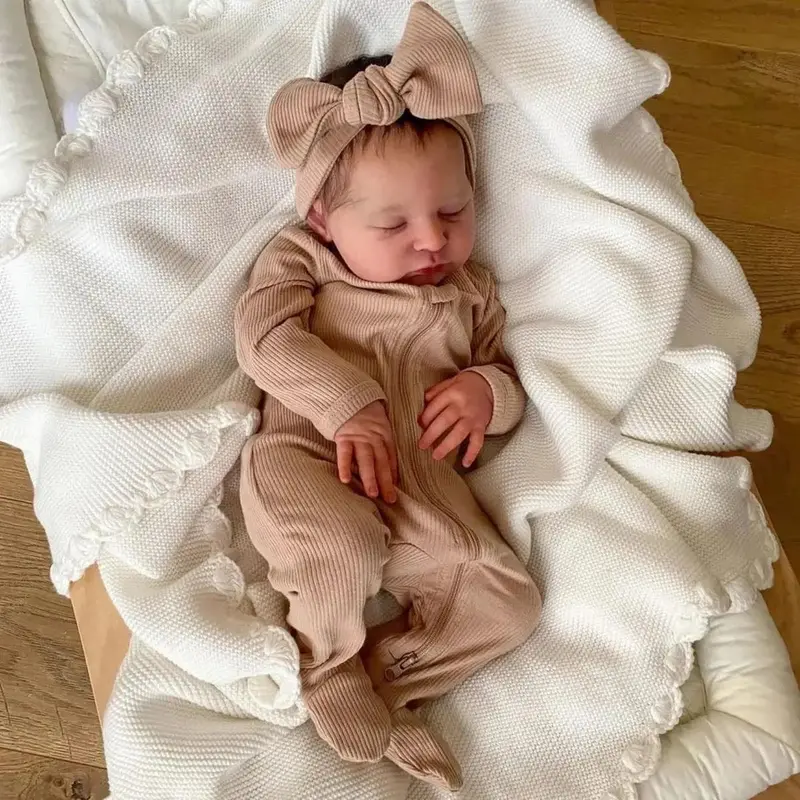 Realistic 50 CM Cloth Body Reborn Baby Sleeping Doll With 3D Skin and Visible Veins, 20 Inch Alive Newborn Bebe Art Collectible Lifelike Newborn Babydoll