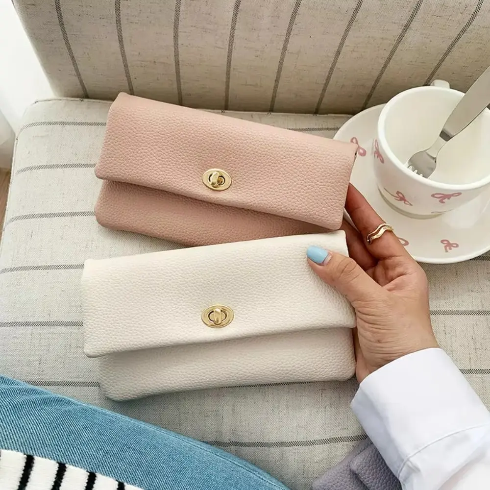 Women's Pebbled Faux Leather Foldable Long Twist Lock Wallet - All Over Print Anti-Theft Business Card Holder with Multi Card Slots, Large Capacity, Zipper Coin Pocket for Daily Travel