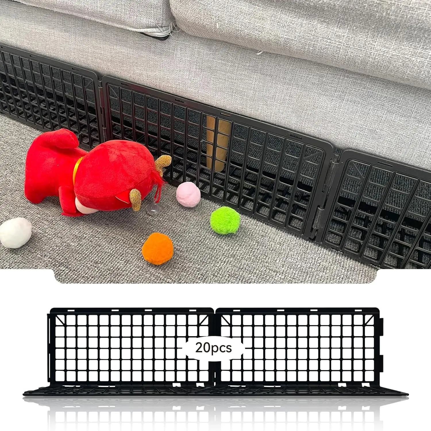Black Under Couch Underblockers, 20 PCS Furniture Guard for Stopping Items from Sliding Under Beds & Sofas, Underblocker
