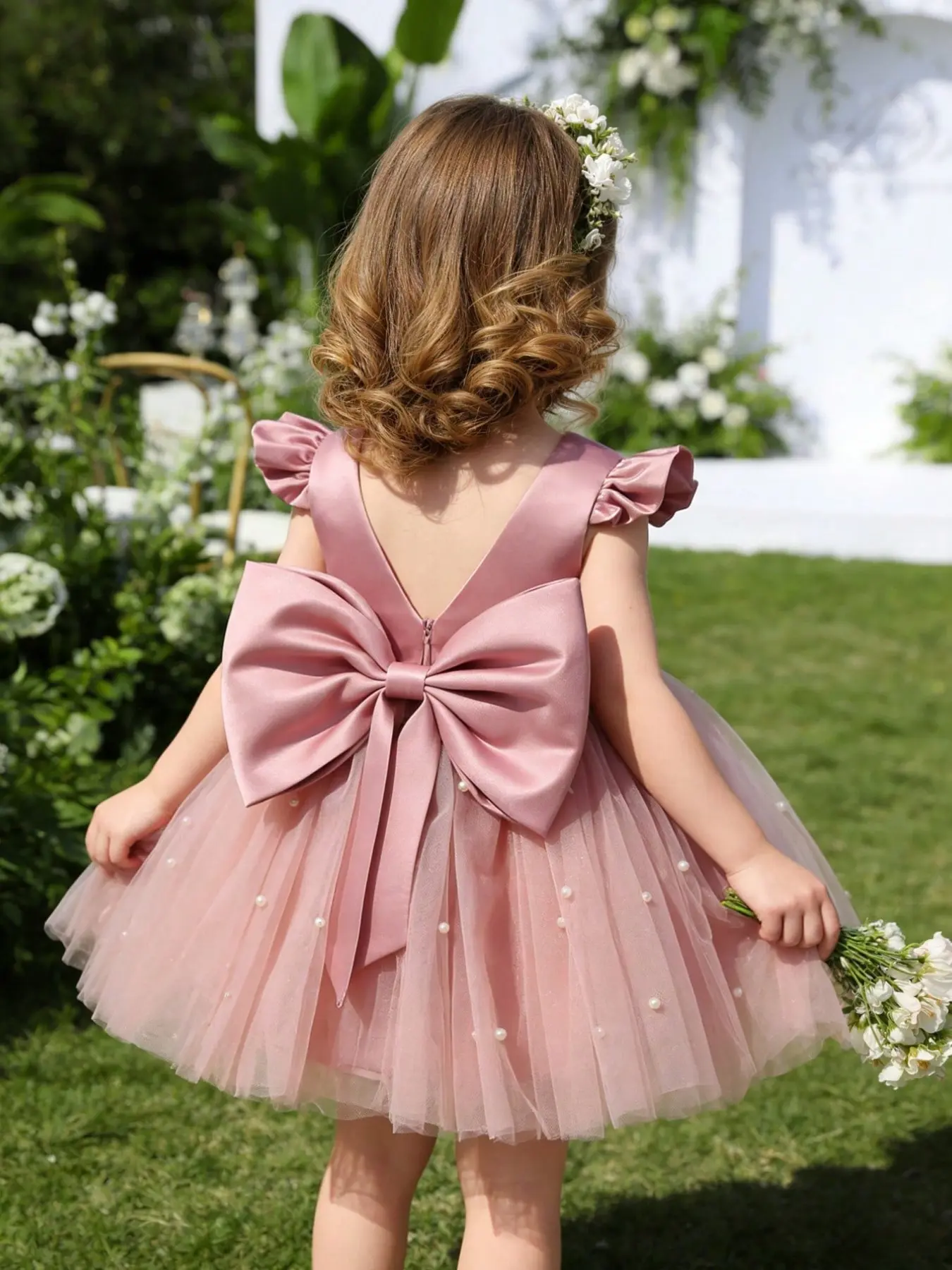 Baby Girls Butterfly Knot Pearl Tutu Party Dress, Elegant Princess Dress for Birthday Gifts, Lovely Bow Dress, Special Occasion for Little Girls, Toddler Tutu Dress, Baby Girl Clothes