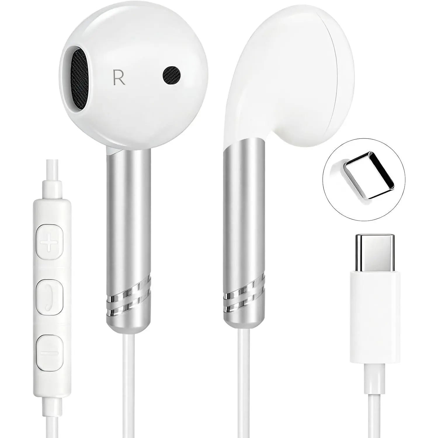 USB C Wired Headphones Earbuds for  17 16 15 Pro Max iPad  | in-Ear Type C Earphones with Microphone, Bass Stereo Corded Ear Bud for School Travel, Call/Volume/Track Control, 4.2ft
