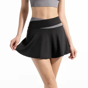 2-in-1 Yoga Skirt Pants For Women Color Block High Waist Tummy Control Quick Dry Anti-sheer Athletic Skort For Tennis Gym Running
