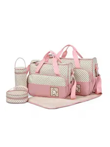 Fresh Polka Dot Rabbit Pattern Baby Bag Set, Large Capacity Mommy Bag, Portable Milk Bottle Insulation Pouch, Diaper Changing Pad
