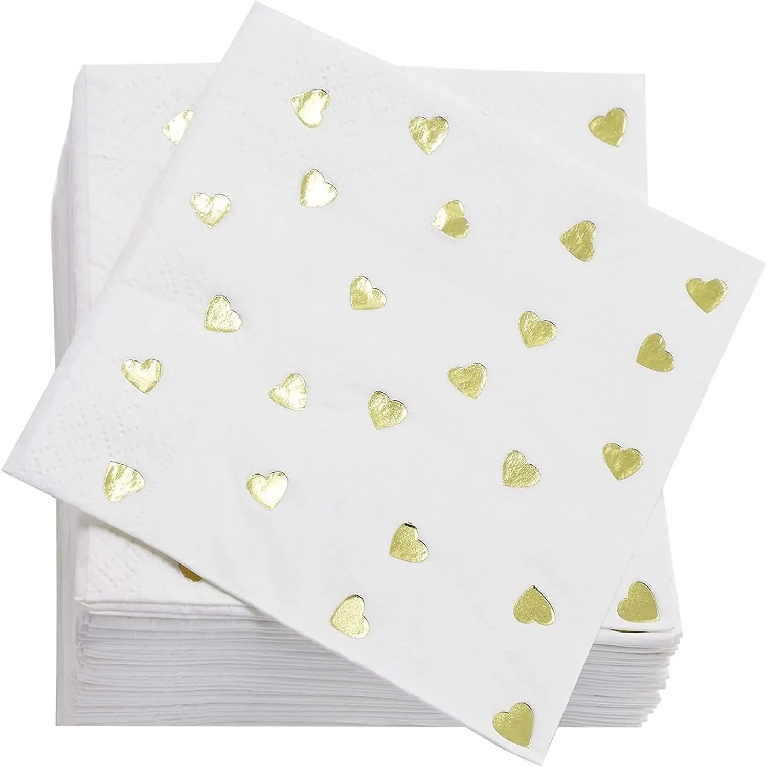 Juvale Engagement Napkins - 5 x 5 In Folded, 3-Ply, 50-Pack, Gold Foil Heart - Cocktail & Heart Engagement Party Napkins