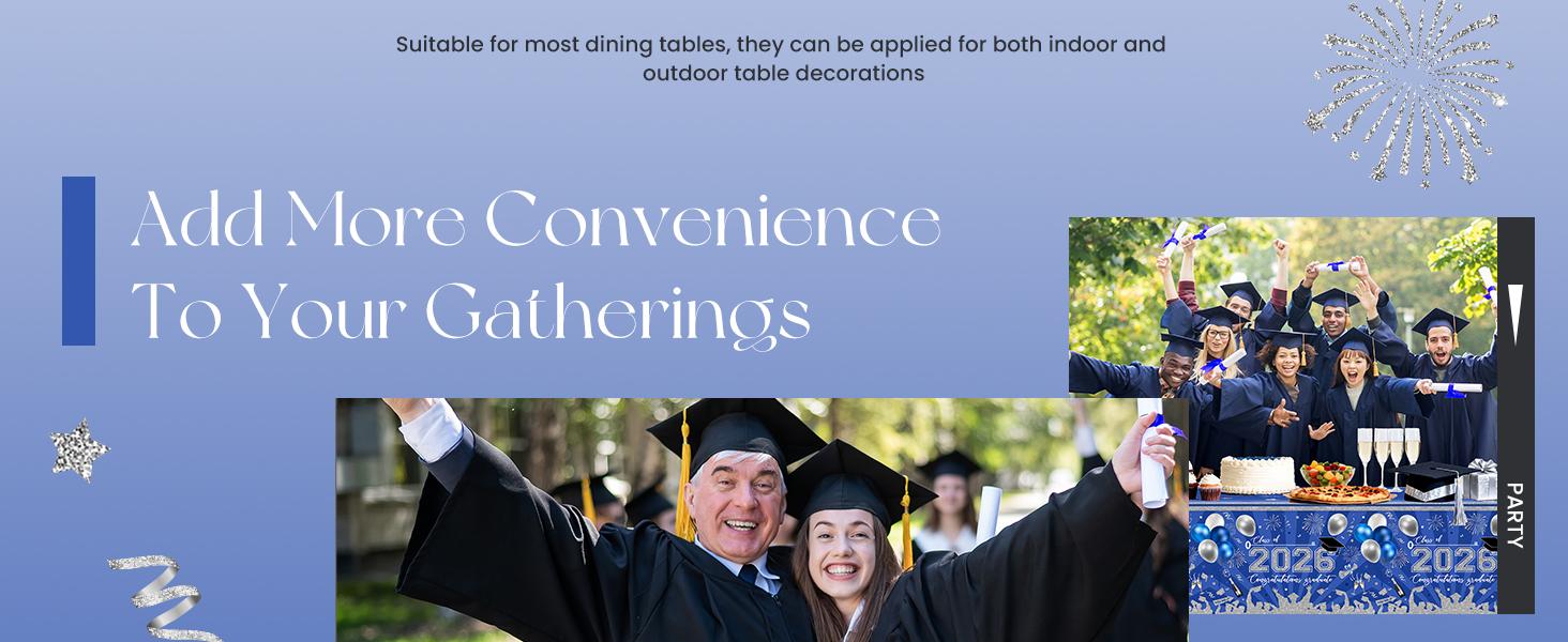 3 pcs Graduation Tablecloths 108x54 inch Graduation Table Cloths Class of 2026 Blue and Silver Tablecover Decorations Grad Plastic Tablecloth