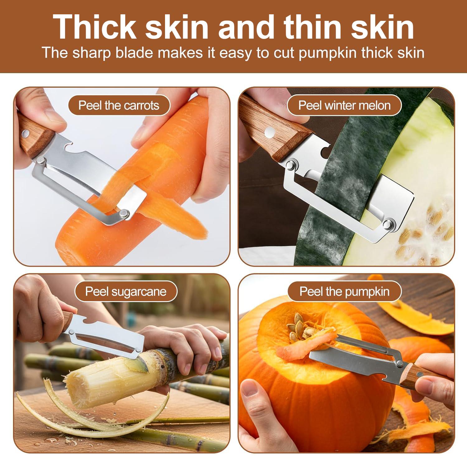 Multi-Functional Stainless Steel Peeler with Bottle Opener Peeling knife with Wooden Handle Kitchen Tool for Fruit Potato Pumpkin Papaya Sugarcane