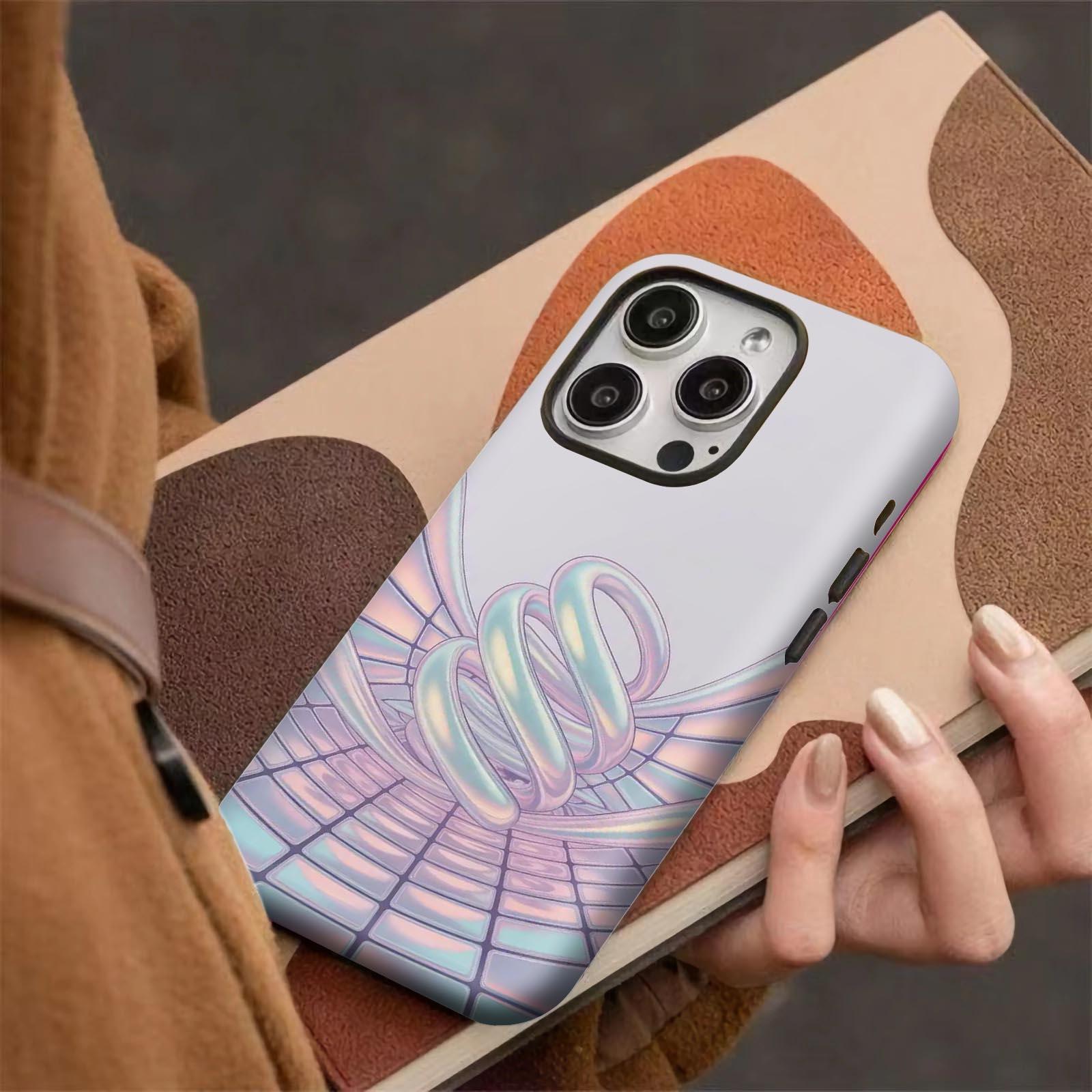 3D, spiral, grid Soft And Hard Two-In-One Film Printed Full Pattern Case For IPhone 16 15 14 13 1211 Pro Max Plus Phone Case