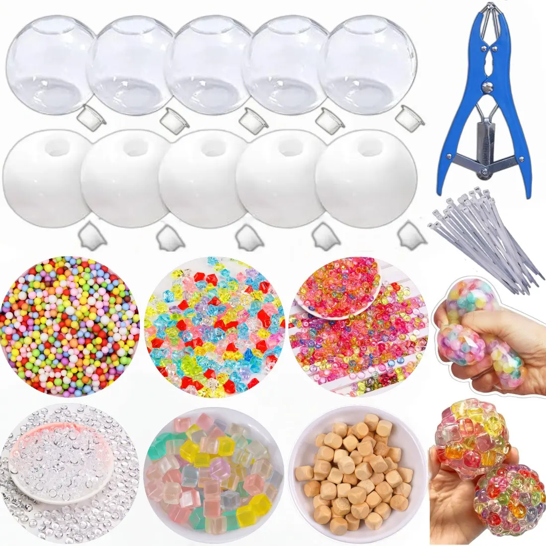 DIY Pressure Ball Making Kit, Transparent and Opaque Spheres, Includes 6 Filler Packs, 10 Blank Balls, Expansion Tool, Adult Stress Relief
