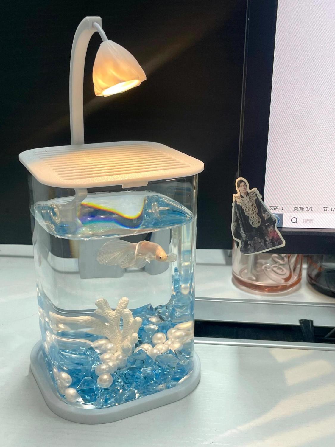 Transparent Ice Crystal Small Fish Tank Desktop Creative Betta Tank Pearl Diamond Decor Landscape Complete Set