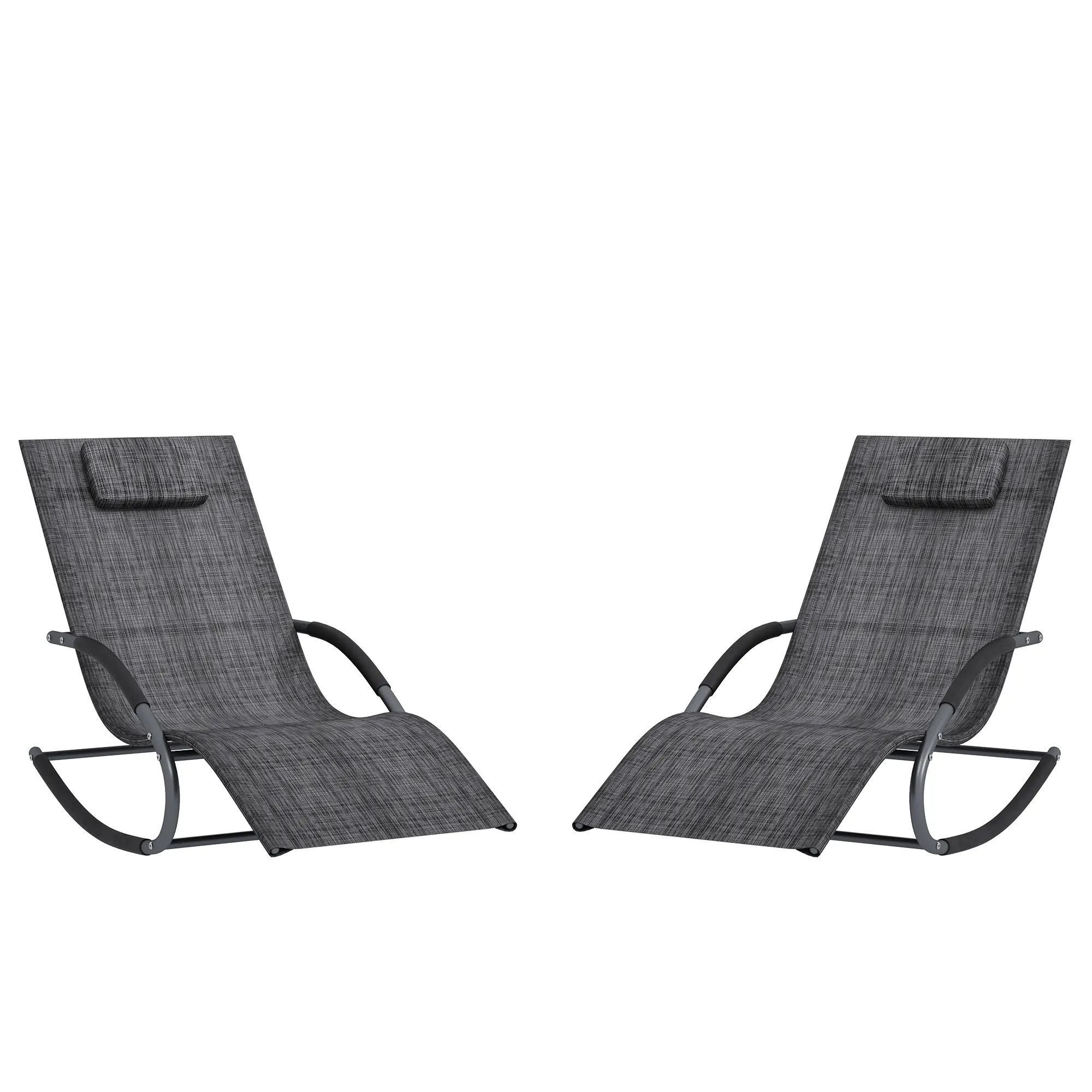Garvee Rocking Outdoor Chaise Lounge Chair with Armrests - Adjustable Patio Recliner Lounger - Pillow Headrest, Breathable Mesh, Heavy-Duty Steel/Iron Frame - Pool/Patio/Yard/Garden