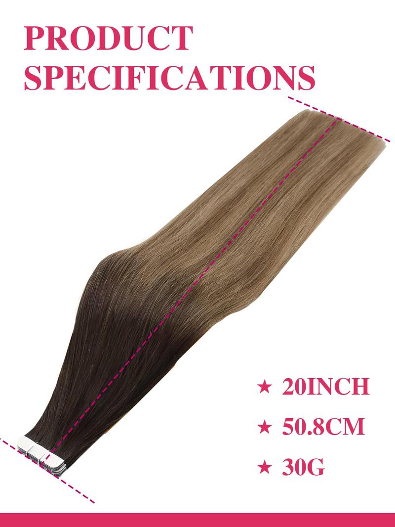 20 Inch Long Straight Glue Hair Extension, Invisible Seamless Straight Hair Extensions, Fusion Hair Extensions, Fashionable Natural Fluffy Synthetic Hairpiece for Women & Girls, Glossy Hair Bundles, Synthetic Soft Hairpieces