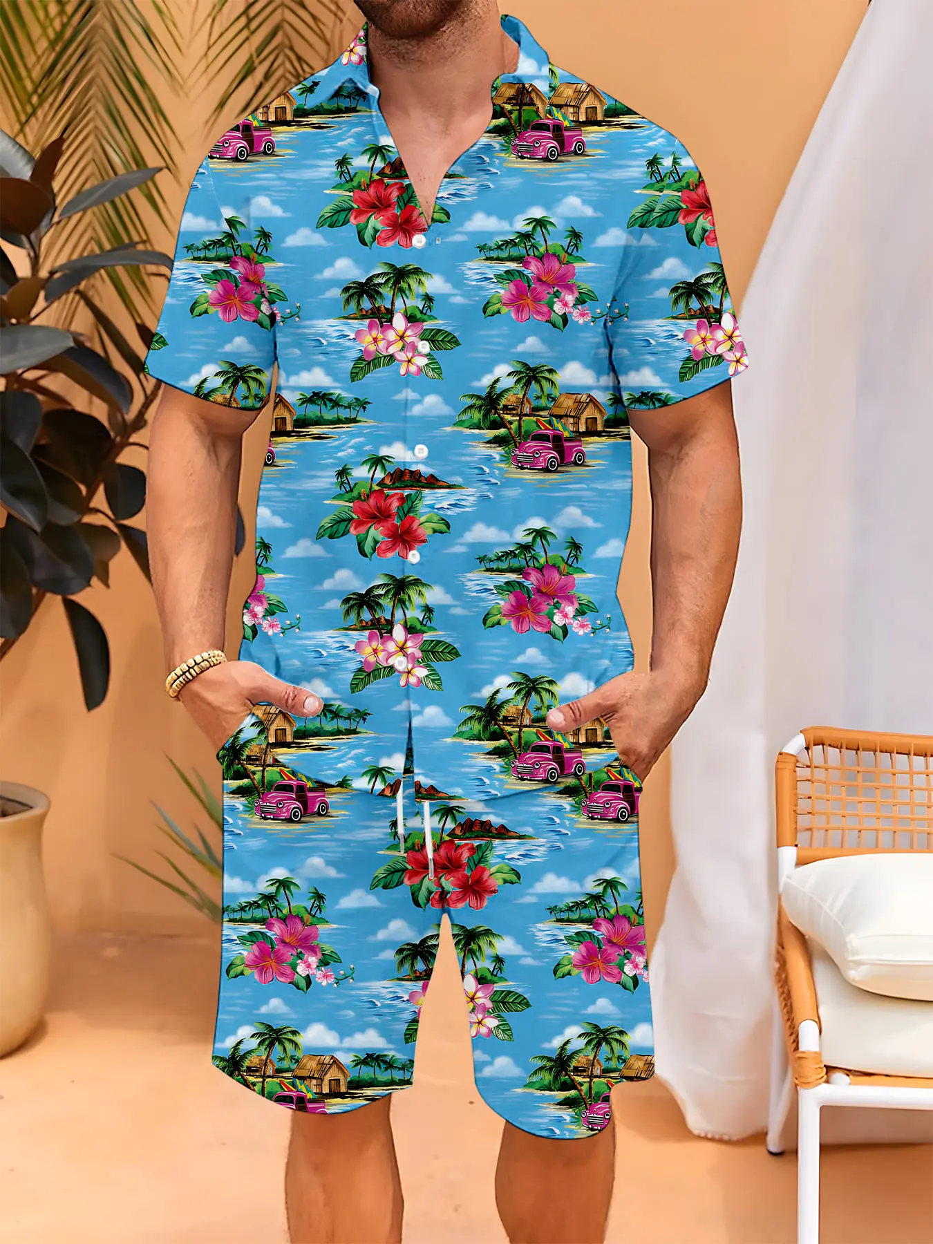 New Daily Casual Sportswear 3D Printed Short Sleeved Shirt Shorts Set Fun And Trendy Outfit