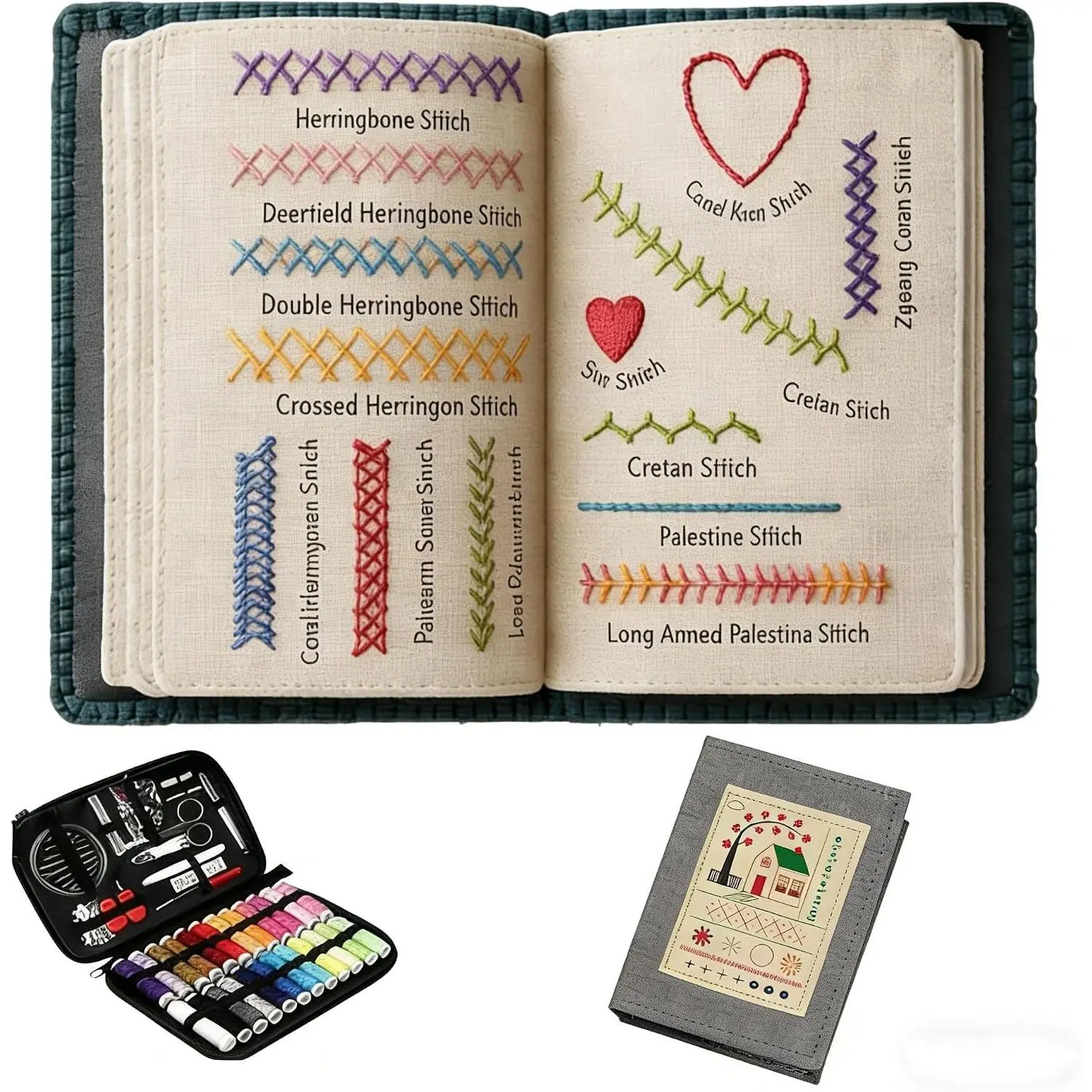 DIY Embroidery Stitch Book Kit, 86-Piece Sewing Tool Set with 106 Illustrated Stitches, Step-by-Step Tutorials, Perfect Gift for Craft Lovers & Cross Stitch EnthusiastsGift