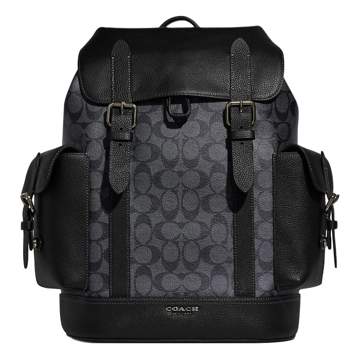 COACH Hudson 30 Classic Monogram Flip-Top Drawstring Backpack – Men’s Large Natural Pebbled Leather and Canvas Bag in Black and Yellow