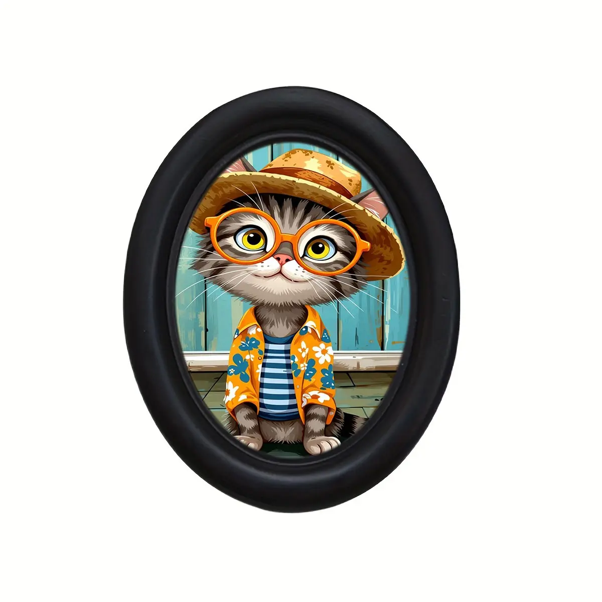 1 retro vertical circular photo frame with cute kitten face picture frame - black baby room wall decoration, suitable for family living rooms, room photo displays, newborn party gifts, and photo frames for hanging photos and artworks