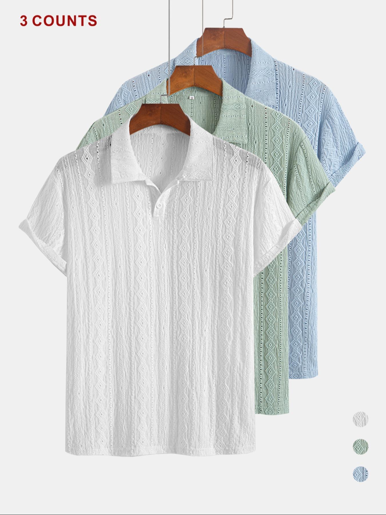 Men's Jacquard Polo Shirt Set, Regular Fit Casual Short Sleeve Top for Summer, Men's Clothes for Daily Wear